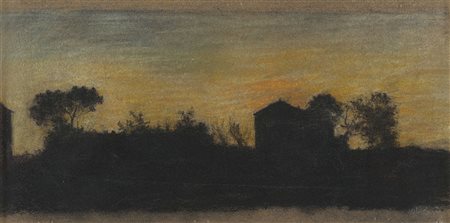 Anonimo "Il tramonto" tecnica mista (cm 34x17) In cornice