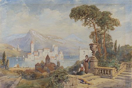 Andrea Vasari (1873 - 1961) - "Lago di Como" tecnica mista su carta (cm...