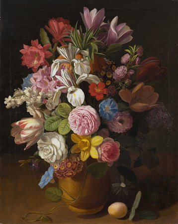 Leopold Stoll (Olanda - attivo tra il 1828 e 1869) - "Vaso di fiori" olio su...