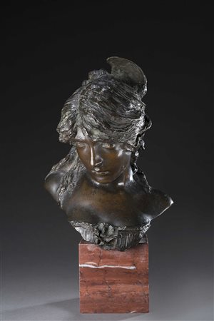 Davide Calandra (Torino 1856 - 1915) - "Giovane donna" scultura in bronzo...