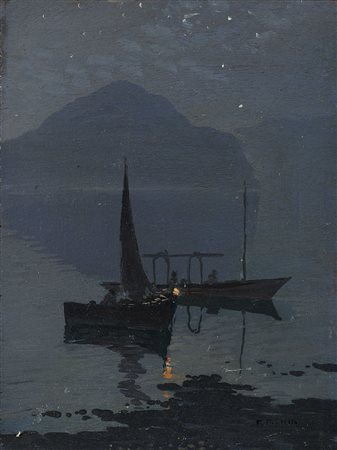 Fausto Pratella (Napoli 1888 - 1946) - "La pesca con la lampara" olio su...