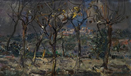 Guido Casciaro (Napoli 1900 - 1963) - "Paesaggio con alberi in primo piano"...