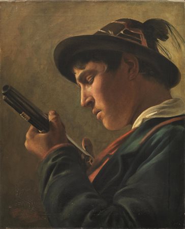 Luigi Bechi(Firenze 1830 - 1919)IL CACCIATOREolio su tela, cm 52x42firmato in...