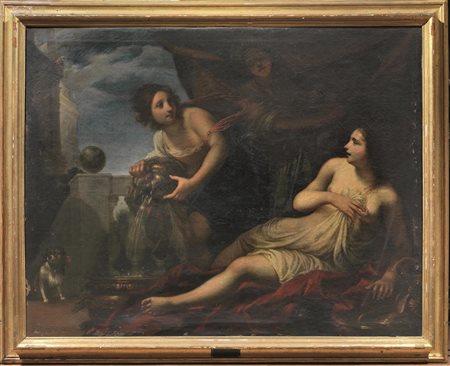 Simone Pignoni(Firenze 1611-1698)BETSABEA AL BAGNOolio su tela, cm 146x190sul...