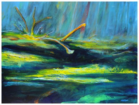 ROBERT CARROLL Painesville (USA) 1934 Dragon Fly in the Pond 2009 Olio su...