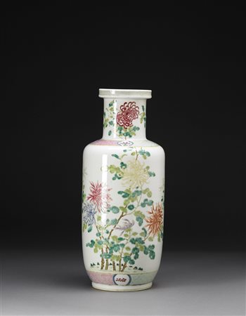 Vaso rouleau in porcellana Famiglia Rosa decorato con rami in fiore (lunga...