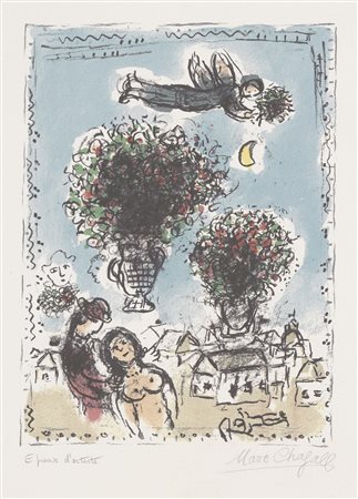 Marc Chagall Vitebsk 1887 - Saint Paul de Vence 1985 Bouquets au ciel bleu,...