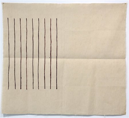GIORGIO GRIFFA 1936 " Verticale ", 1980 Acrilico su juta, cm. 75 x 84 Firmato...