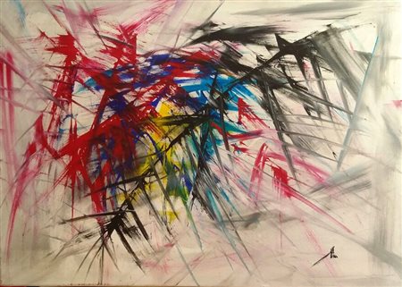 Tommaso Russo "Composizione" acrilici su tela cm 70x100