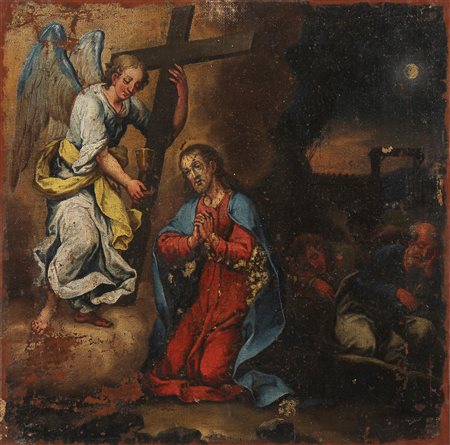ARTISTA VENETO DEL XVII SECOLO Cristo nell'orto degli ulivi. Olio su tela ....