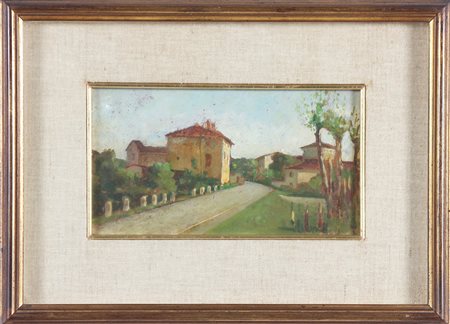 BIANCHI ARTURO (1856 - 1939) Paesaggio con case. Olio su tavoletta. Cm 25,00...