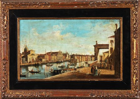 GUARDI GIACOMO (1764 - 1835) NELLO STILE DI. Canale veneziano. Olio su tela ....