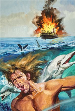 Alessandro Biffignandi "Mar e il suo delfino", 1974 tempera su cartoncino, 25...