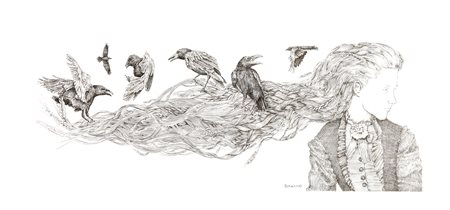 Antonio Bonanno "Ragazza con corvi", 2015 china su cartoncino, 42 x 21 cm...
