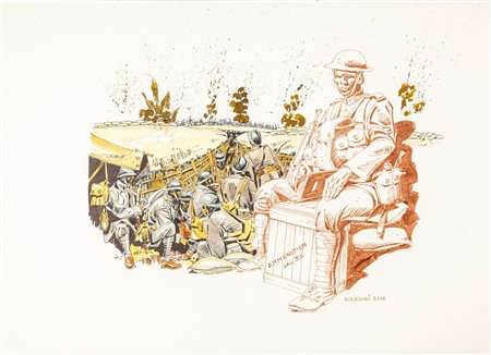 Renzo Calegari "Guerra di trincea", 2006 china e acquerello su cartone, 51 x...