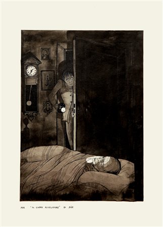 Guido Crepax "Il cuore rivelatore", 1951 china e acquerello su cartoncino, 24...