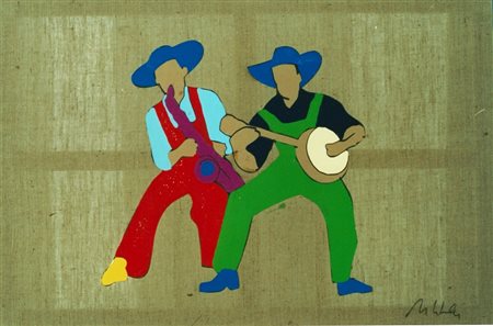 LODOLA MARCO (Dorno Pavia 1955) "Cowboy" 2001 Carta dipinta applicata su tela...