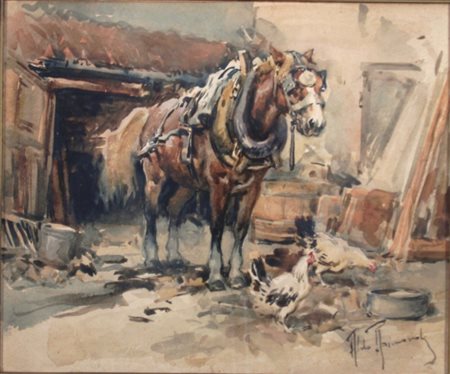 RAIMONDI ALDO (Roma 1902 - Roma 1998) "Cavallo" Acquerello su carta cm. H:...