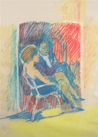 SUGHI ALBERTO (Cesena 1928) "Figure sedute" 1994 Inchiostro colorato su carta...