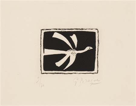 Georges Braque (Argenteuil 1882 Parigi 1963) OISEAU BLANC SUR FOND NOIR. 1958...