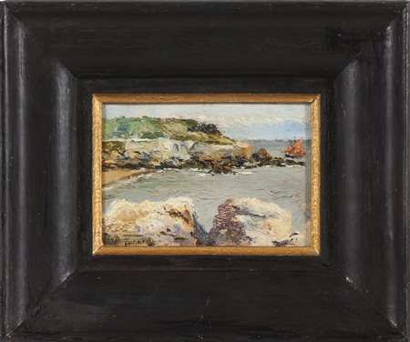 FOCARDI PIERO (1889 - 1945) Veduta di lago. Olio su tavoletta. Cm 15,00 x...