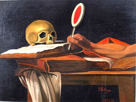 SCILTIAN GREGORIO (Russia 1900 - Roma 1985) "Tavolo con oggetti" Olio su tela...