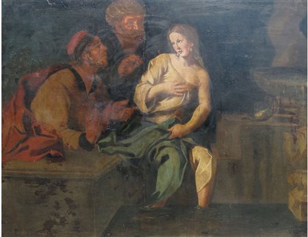 Scuola italiana (XVIII secolo) Susanna e i vecchioni Olio su tela Misura...
