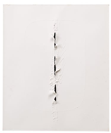 Lucio Fontana 1899 - 1968 CONCETTO SPAZIALE SIGNED, PERFORATIONS AND GRAFFITI...