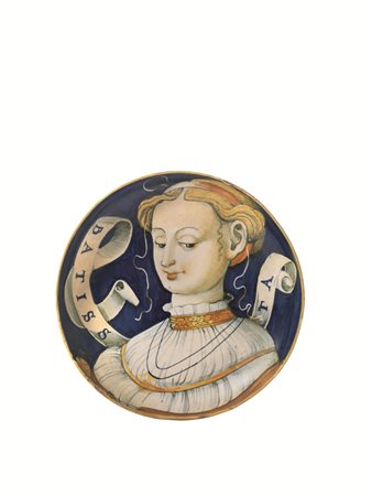 COPPA CASTELDURANTE , 1535 Maiolica, dipinta in policromia con arancio,...