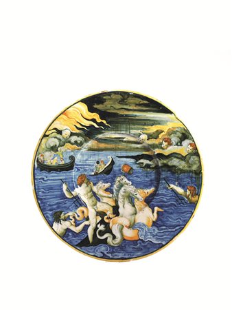 PIATTO URBINO, BOTTEGA DI GUIDO DURANTINO, 1540-1545 CIRCA Maiolica dipinta a...