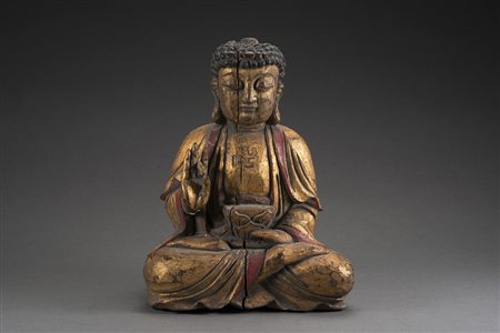 Bodhisattva in legno dorato e laccato (difetti e mancanze) Cina, sec. XX (h...