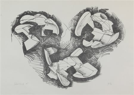 Paolo Schiavocampo, Senza titolo, 1975, litografia su carta, cm. 50x70, es....