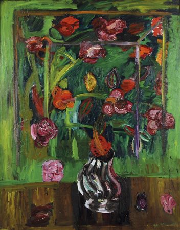 CASSINARI BRUNO Piacenza 1912 - Milano 1995 Rose sul verde 1966 olio su tela...