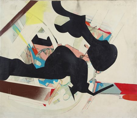 Edoardo Franceschini, Senza titolo, 1969, tecnica mista su tela, cm. 60x70,...