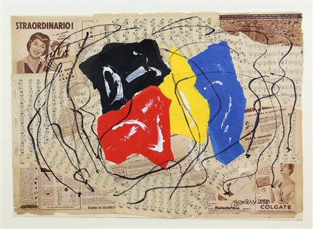 Arturo Carmassi, Senza titolo, 1983, tecnica mista e collage su cartoncino,...