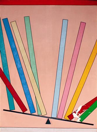 Aldo Mondino, Anniversario privato, 1965-67, olio e legno su tela, cm....