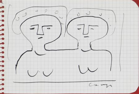 Massimo Campigli, Senza titolo, china su carta, cm. 10,5x15,5, firmata in...