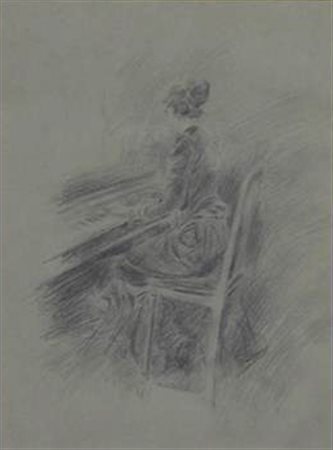 Giovanni Boldini, Donna al pianoforte, matita su carta, cm. 23,5x19,...