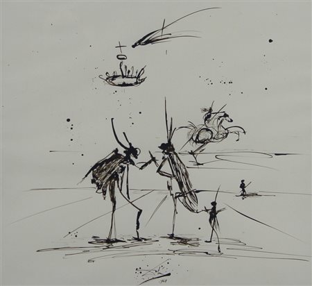 Salvador Dalì, Senza titolo, 1968, china su carta, cm. 32x35, firmata e...