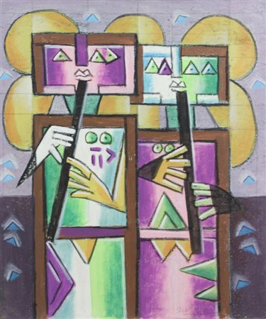 Ibrahim Kodra, Dolce Melodia, 1977, olio su tela, cm. 55x46, firmato in basso...