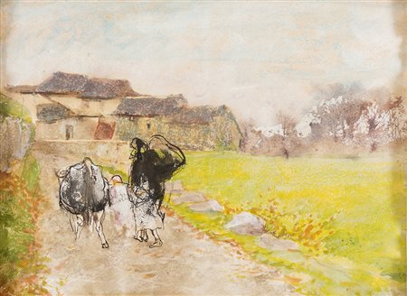 MOSÈ BIANCHI Monza 1840 - 1904 Paesaggio Tempera su carta cm 27 x 35...