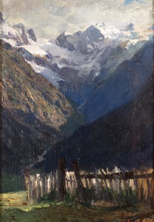 CESARE TALLONE Savona 1853 - Milano 1919 Paesaggio montano Olio su tavola cm...