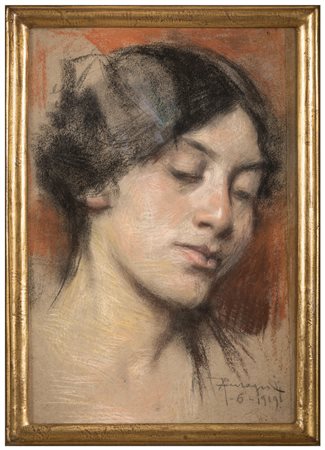 ARNALDO FERRAGUTI Ferrara 1862 - 1925 Volto di donna, 1919 Pastelli su carta...
