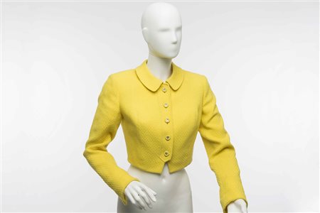 Blumarine Anna Molinari: bolero misto lana bouclè color giallo con bottoni...