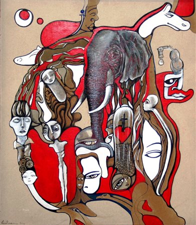 Cristian Bertoni 1974, Jesi (An) - [Italia] Elefante acrilico e penna su...