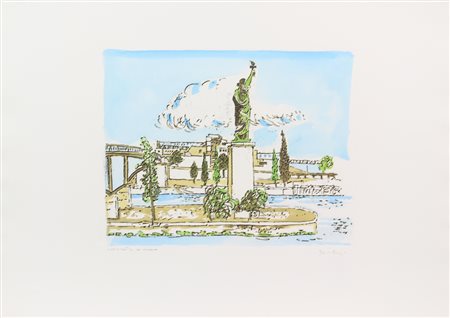 Orfeo Tamburi New York, incisione su carta colorata a mano, cm. 50x70 (lastra...
