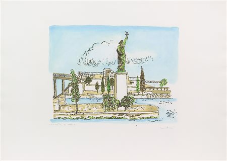 Orfeo Tamburi New York, incisione su carta colorata a mano, cm. 50x70 (lastra...