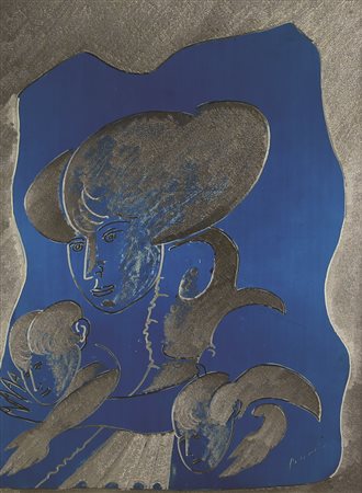 Remo Brindisi Maternità, multiplo su lastra di argento 800, cm. 40x30, es....