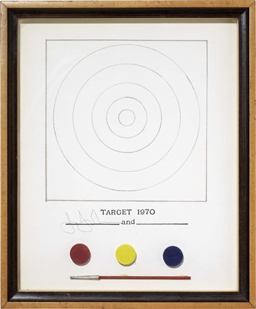 Jasper Johns, Augusta 1930, Target, 1971, Litografia con collage e timbro in...