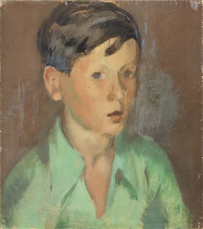 Gigi Chessa, Torino 1898 - 1935, Ritratto di bambino, Olio su tavola, cm....